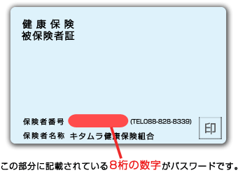 この部分に記載されている8桁の数字がパスワードです。